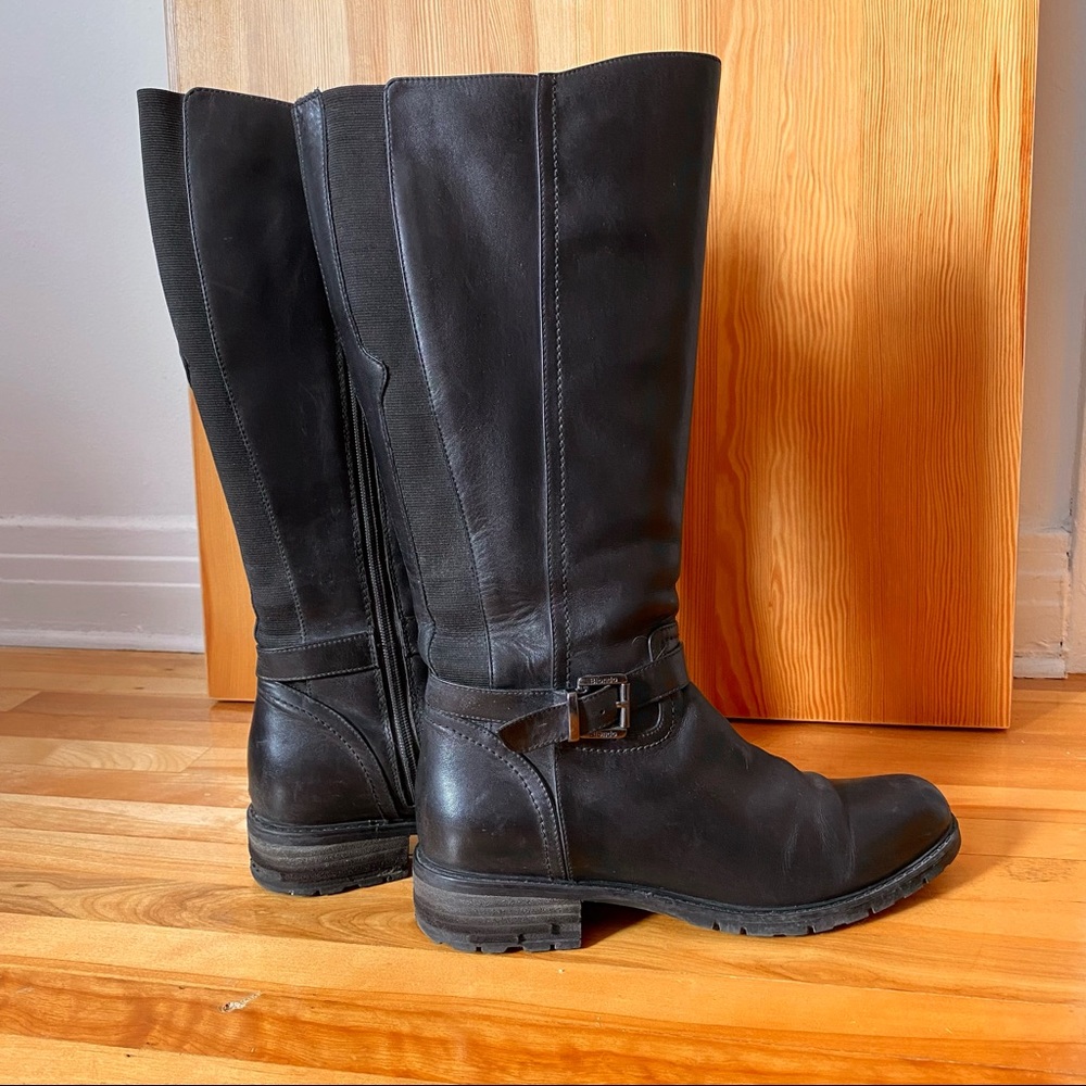 Black leather knee high boots